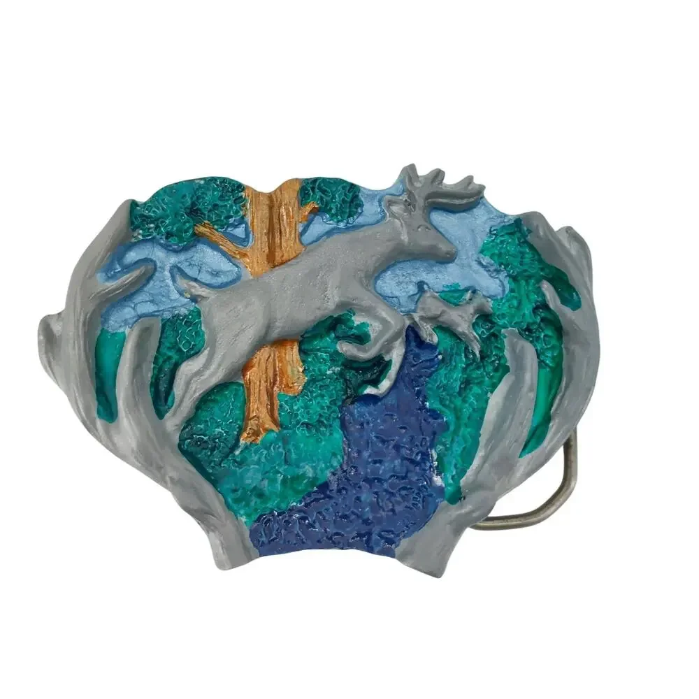 Deer Antlers Woods Western Cowboy Nature Belt Buckle Enamel